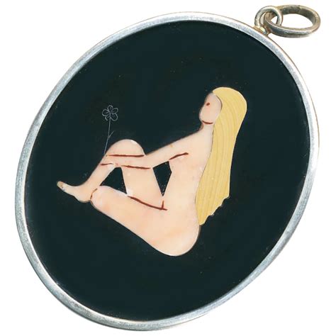 Pendant Very Large Modern Pietra Dura Nude Nymph With Engraved Flower