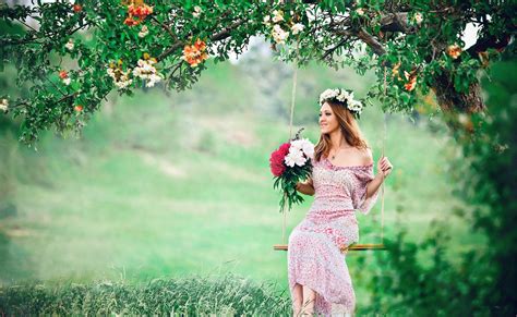 wallpaper sunlight trees women outdoors model flowers long hair nature brunette grass