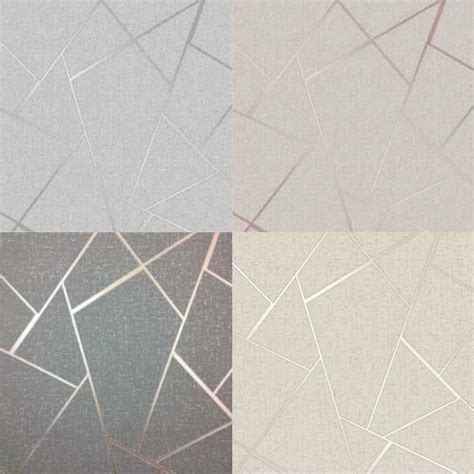 Fine Decor Quartz Fractal Geometric Metallic Wallpaper Rose Gold Silver