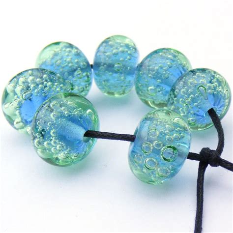 Handmade Lampwork Bead Set Of 7 Blue And Pale Green Glass Etsy Lampwork Bead Jewelry