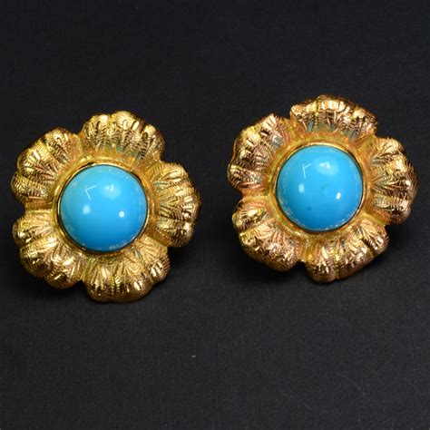 Ct Turquoise K Solid Gold Earrings Vintage Etsy