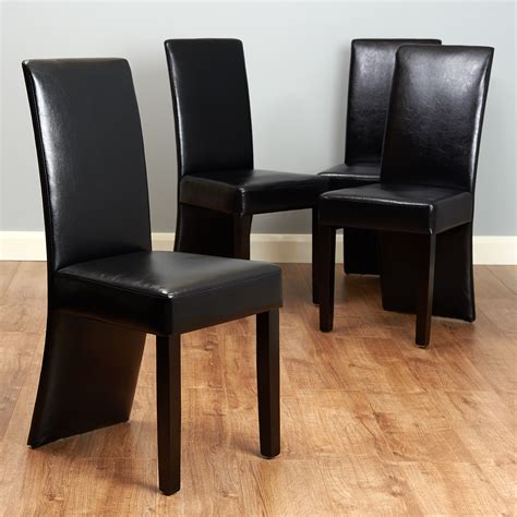 Black Faux Leather Full Back Dining Chairs With Black Legs 2 Pairsset