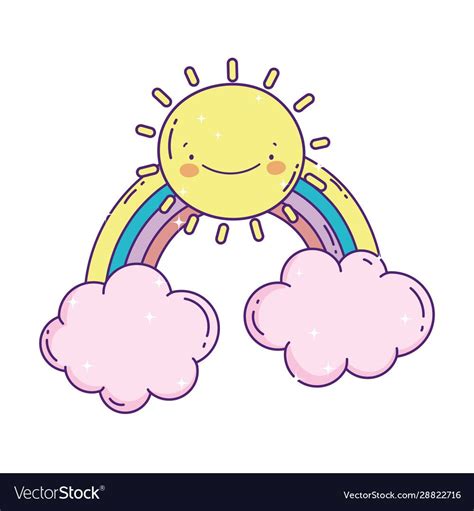 Rainbow Sun Clouds Cartoon Fantasy Decoration Vector Image On