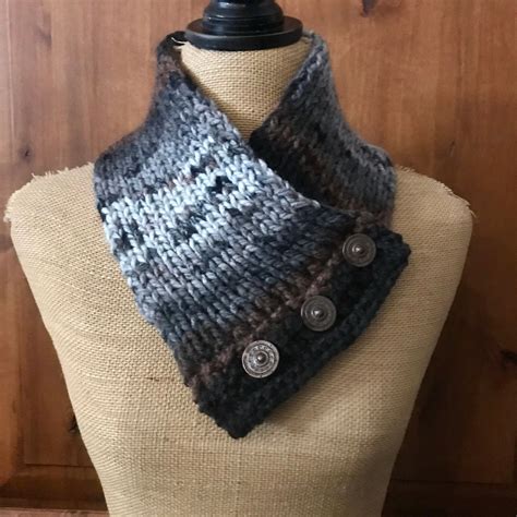 Hand Knitted Buttoned Neck Warmer In Charisma Ashes Item Etsy Neck