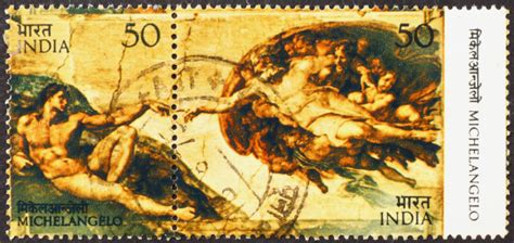 The fresco is part of a complex. God Adam By Michelangelo In Sistine Chapel Stock Photo ...