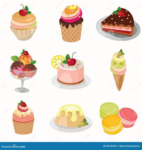 Different Desserts With Fruit Stock Illustration Illustration Of