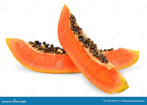 Slice Papaya Isolated On White Clipping Path Stock Image Image Of