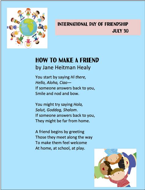 Poetry For Children International Day Of Friendship