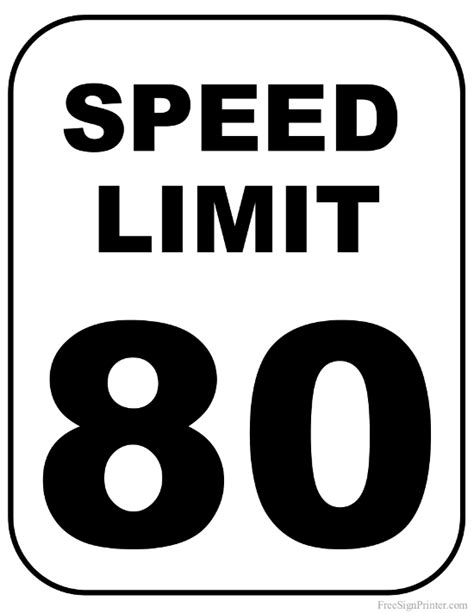 Printable 80 Mph Speed Limit Sign Sign