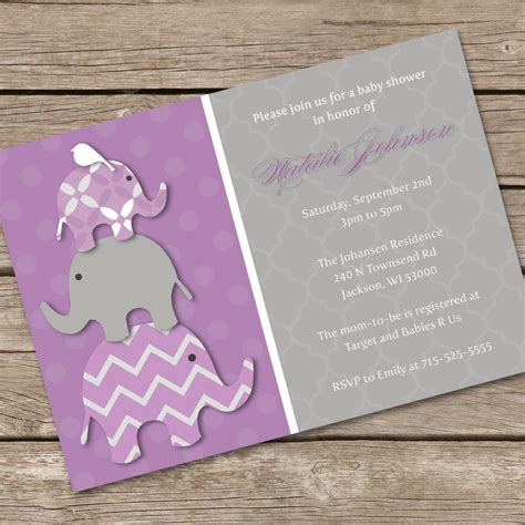 Stacked Purple Elephants Baby Shower Invitation Diy Printable Baby