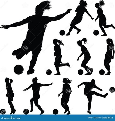 Soccer Women Silhouette Girl Player Stock Vector Illustration Of