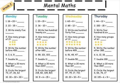 Mental Math Worksheets Grades 2 6 Free Worksheets Printables