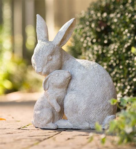 Mother And Baby Bunny Garden Statue Plowhearth