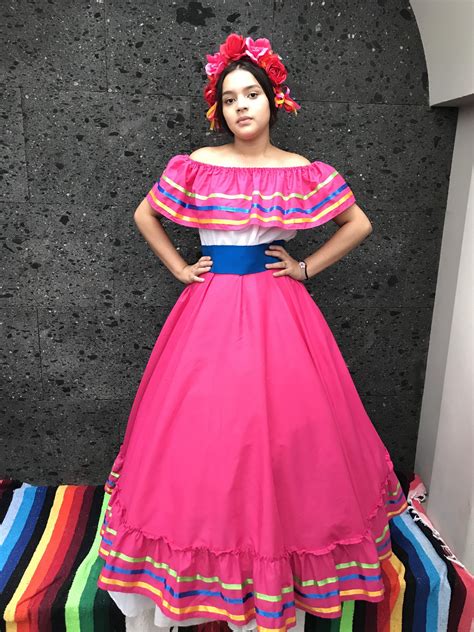 Mexican Dress With Top Pink Handmade Beautiful Frida Kahlo Style Womans Mexican Boho Coco