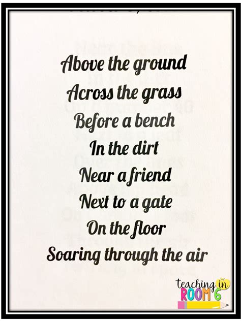 These are examples of prepositional phrases based on the first pattern as they just contain preposition + noun, pronoun, gerund, or clause but there are no. Prepositional Phrase Paper Planes and Poems | Teaching in Room 6