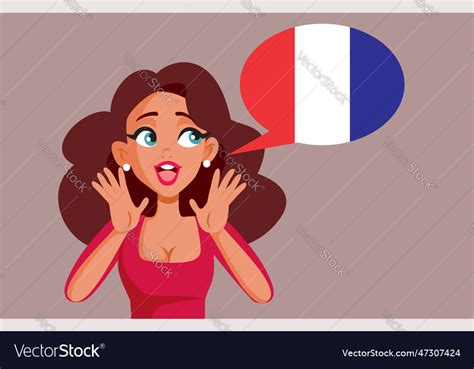 Cheerful Beautiful Woman Speaking French Language Vector Image