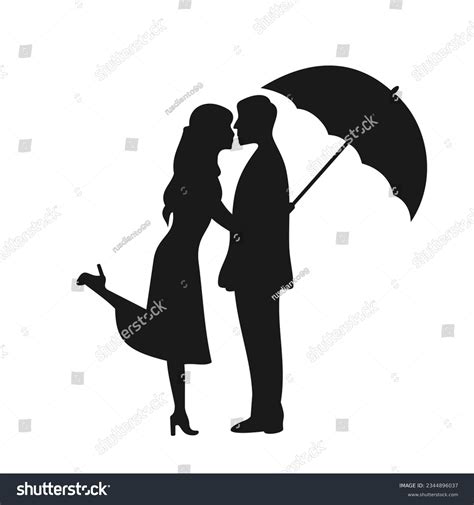 Silhouette Couple Kissing Under Umbrella