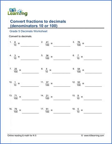 Equivalent fractions are fractions that represent the same quantity. Grade 5 math worksheet - Fractions: convert fractions to ...