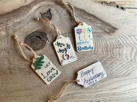 Painted Wooden Gift Tags Assorted Designs Set Of Four Etsy
