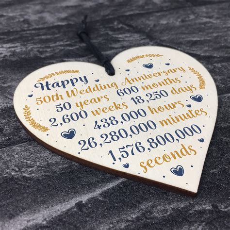 Happy 50th Wedding Anniversary Sign Card T Heart Fifty Years