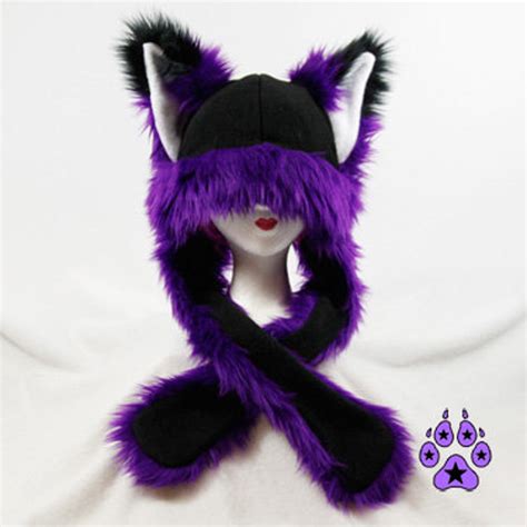 Pawstar Fox Yip Hat Iii Furry Squeaker White Black Purple Etsy