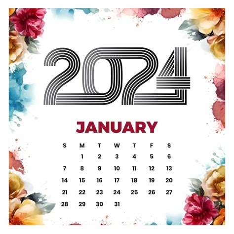 Premium Vector Vector January Floral Calendar 2024