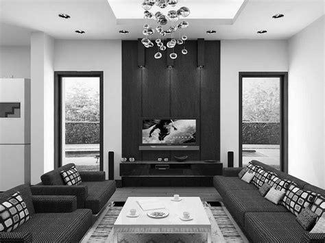 Luxury Living Room In Black And White Color Theme With Dark Brown