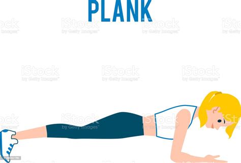 Young Caucasian Blonde Woman Doing Plank Exercise At Abs Workout Stock