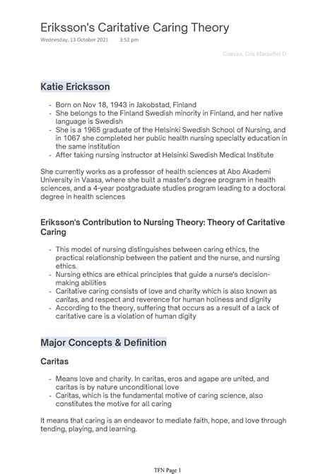 Erikssons Caritative Caring Theory Katie Ericksson Born On Nov 18