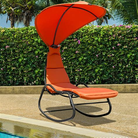 Gymax Patio Lounge Chair Chaise Garden W Steel Frame Cushion Canopy