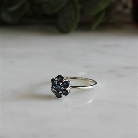 Flower Sapphire Ring Natural Blue Sapphire Floral Ring Etsy