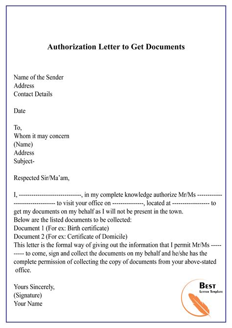Example of authorization letter to collect certificate. Authorization Letter to Get Documents-01 - Best Letter Template