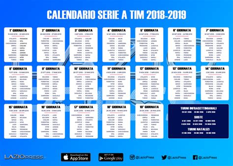 Serie A 2018 2019 Scarica Il Calendario Completo In Pdf Laziopressit