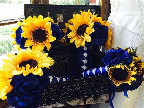 Sunflower Royal Blue Rose Wedding Bouquet Set Wedding Sunflower Bridal