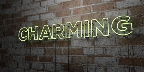 Charming Glowing Neon Sign On Stonework Wall 3d Rendered Royalty