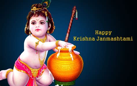 Picture Of Bal Krishna Eating Makhan For Happy Janmashtami Hd Wallpaper