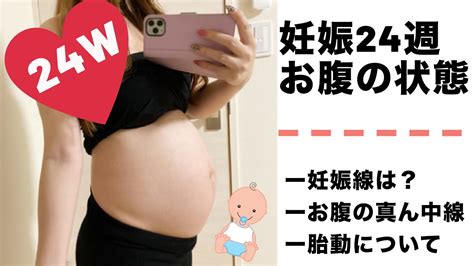 妊娠24週 7ヶ月のお腹の様子 正中線が目立ち始めました！ Youtube
