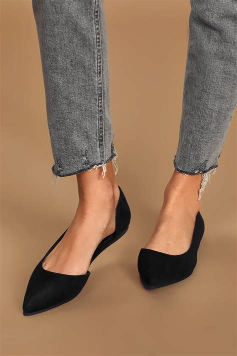 Aaron Black Suede Pointed Toe D Orsay Flats Pointed Loafers Suede