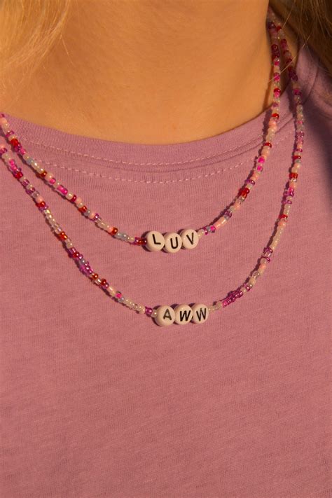 Cute Pink Beaded Choker Necklace Y2K Aesthetic Jewelry Etsy