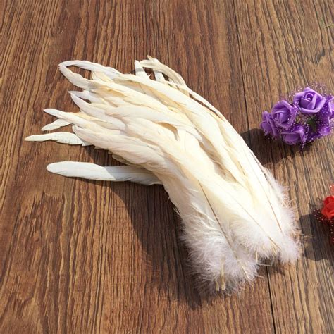 free shipping 200pcs beige white cream rooster tails feather 25 30cm 10 12 inches cock tail