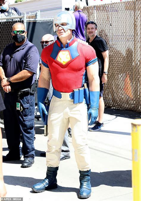 John Cena Arrives In His Full Peacemaker Costume To Promote The Suicide Squad Daily Mail Online