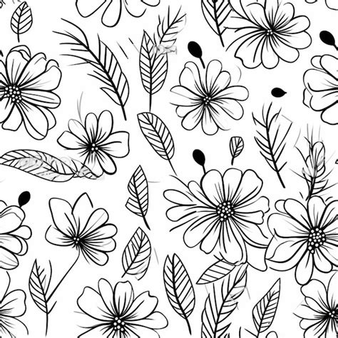 Un patrón floral en blanco y negro con hojas y flores generativas ai