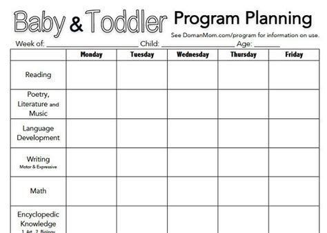 My Baby And Toddler Activity Planning Sheet Free Download Toddler