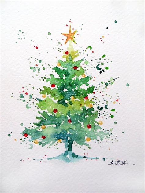 Cartes de vœux à l'aquarelle pour Noël - Thème sapin - Aline Imagine