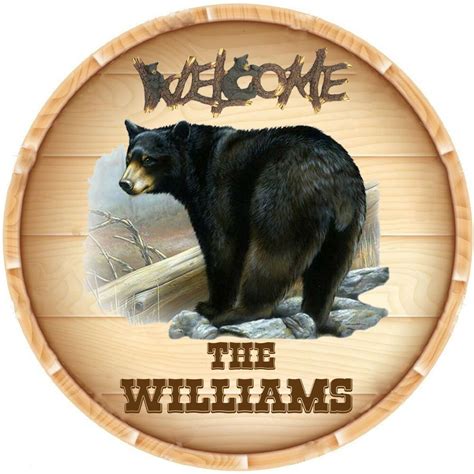 Ideal suite room or office door sign with free personalization and/or logo. RUSTIC COUNTRY BLACK BEAR PERSONALIZED ROUND METAL SIGN | eBay