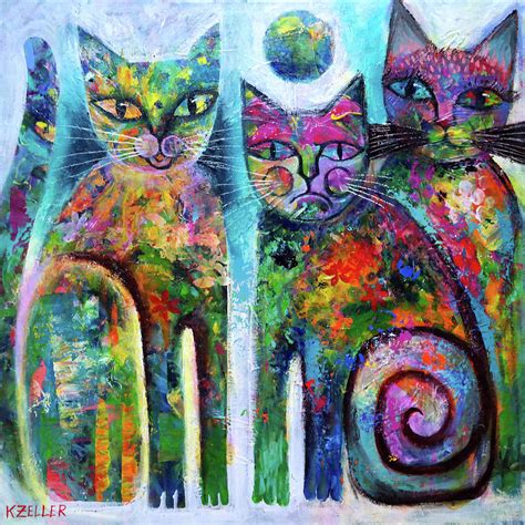 Three Cats Painting By Karin Zeller Fine Art America