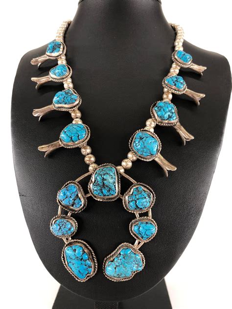Lot Vintage Silver Turquoise Squash Blossom Necklace