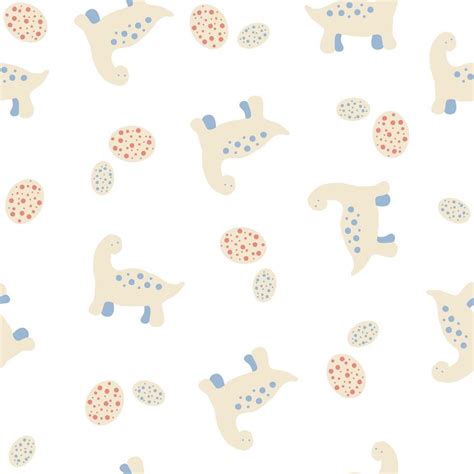 Pastel colored vector seamless pattern of dinosaurs and spotted eggs