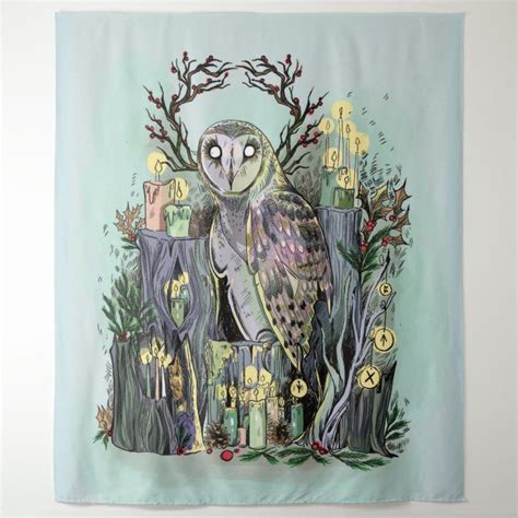 Yule Winter Solstice Barn Owl With Runes Tapestry Zazzle Solstice