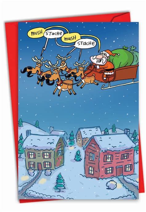 Mush Stache Funny Christmas Card Reindeers